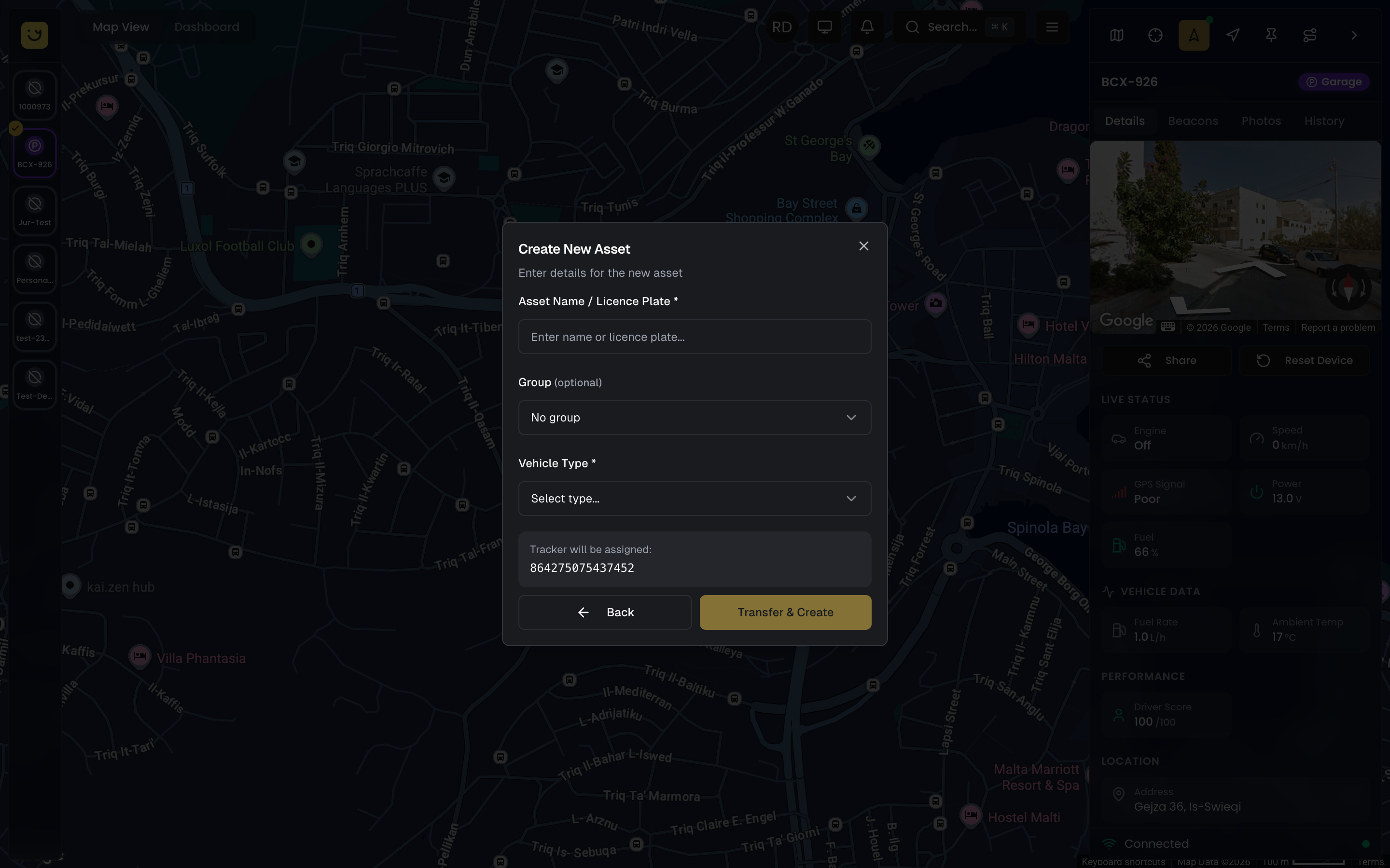 Create Asset During Tracker Setup