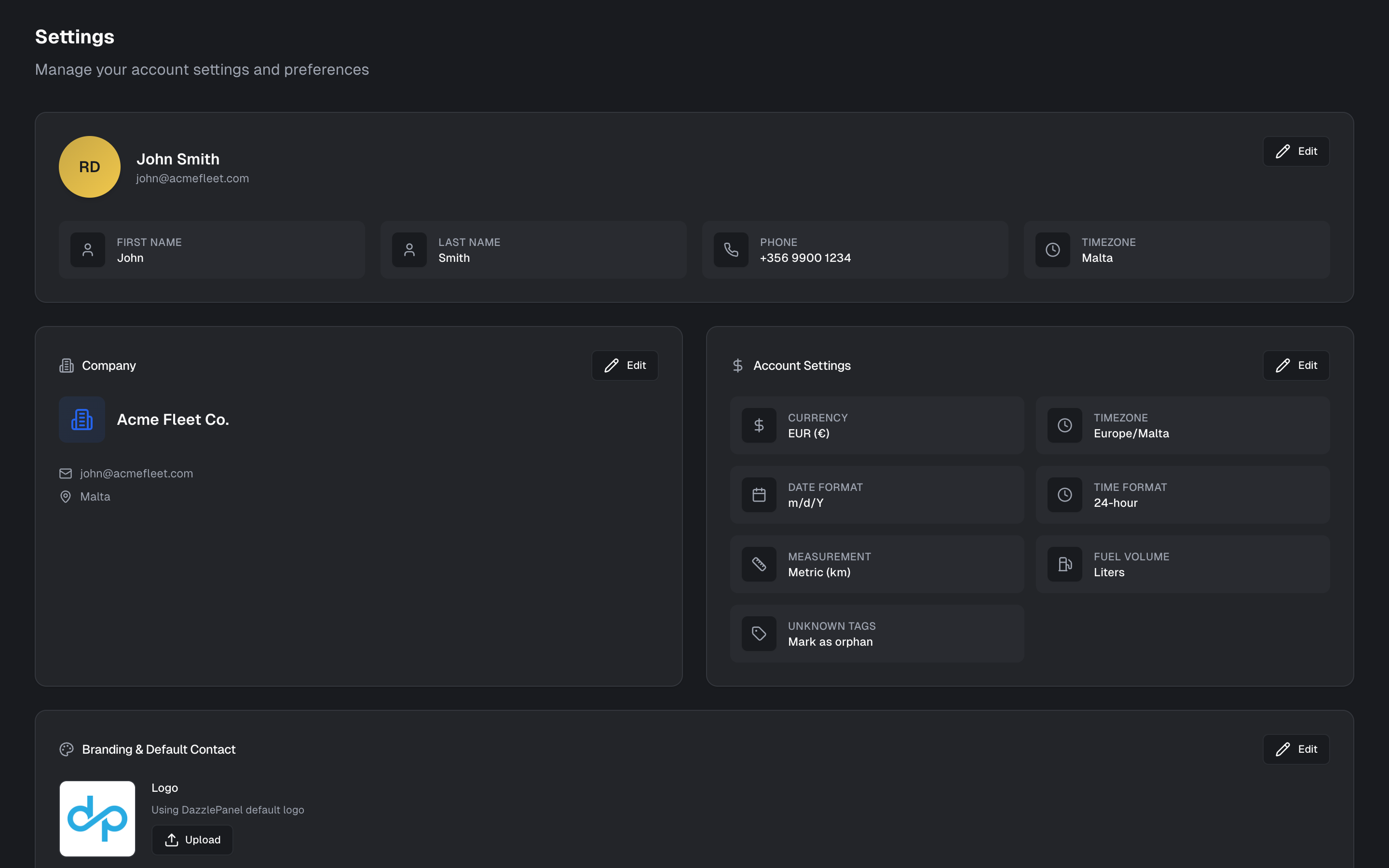 Settings Page