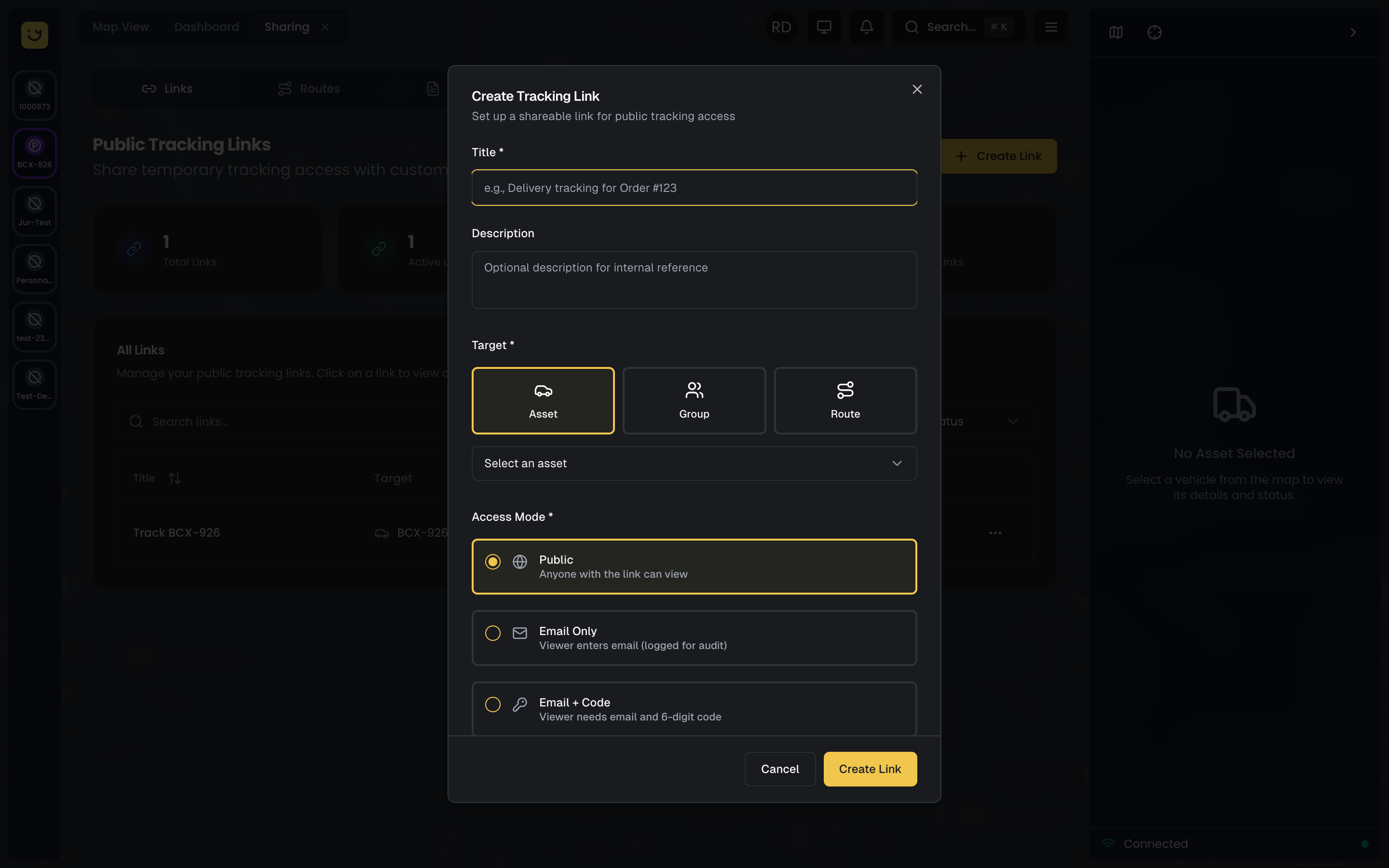 Create Tracking Link Form