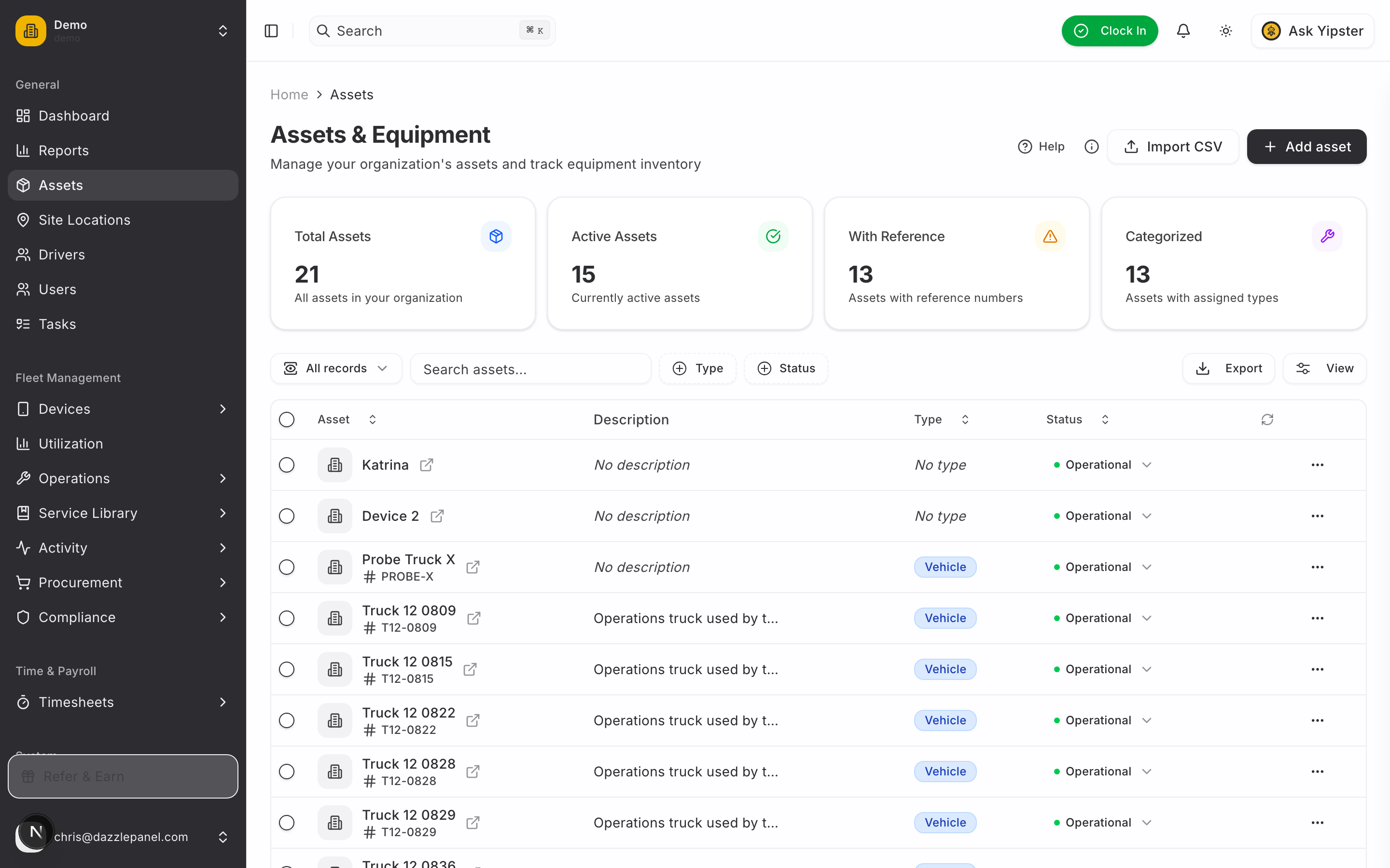 Assets list - Desktop