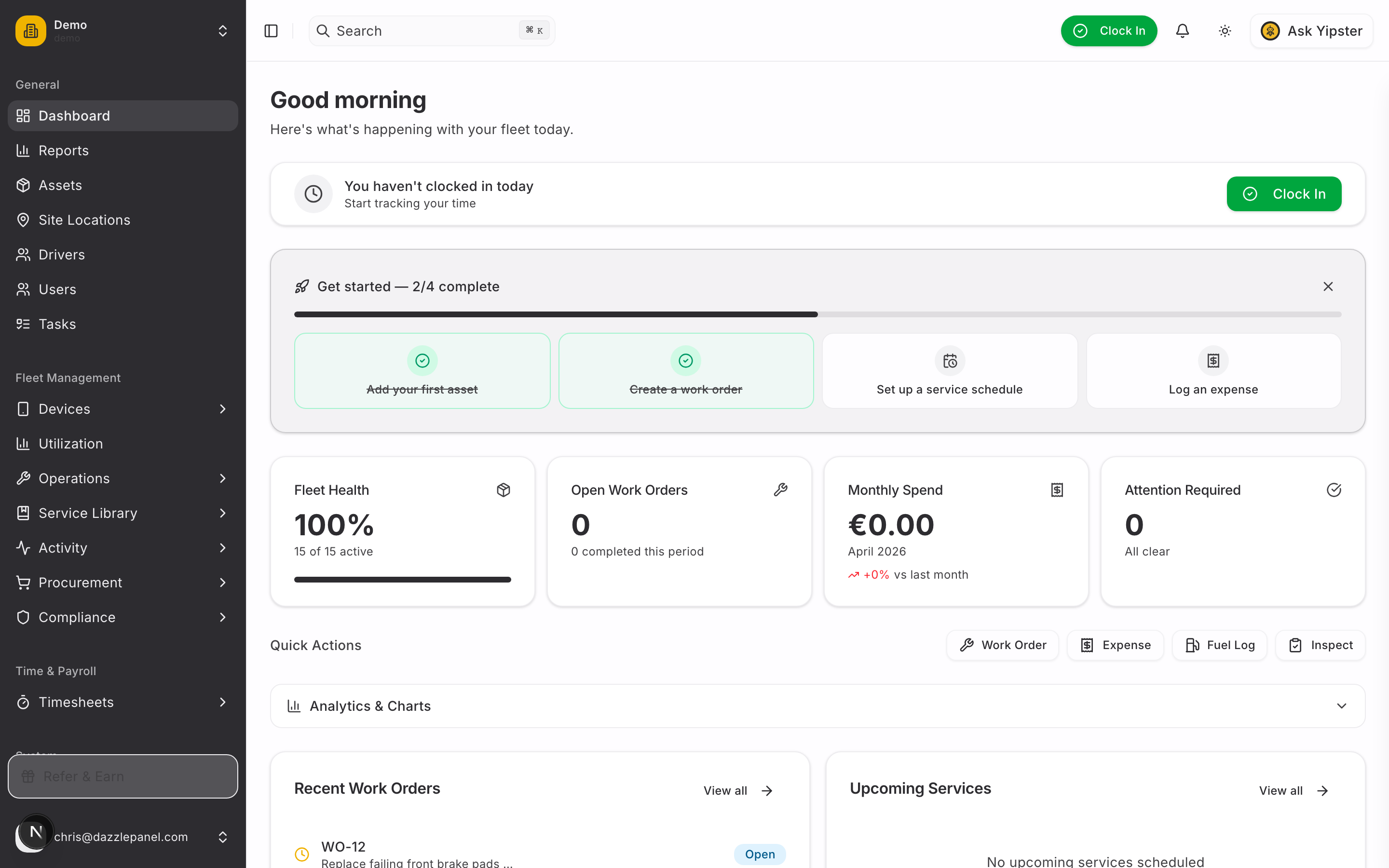 Dashboard overview - Desktop