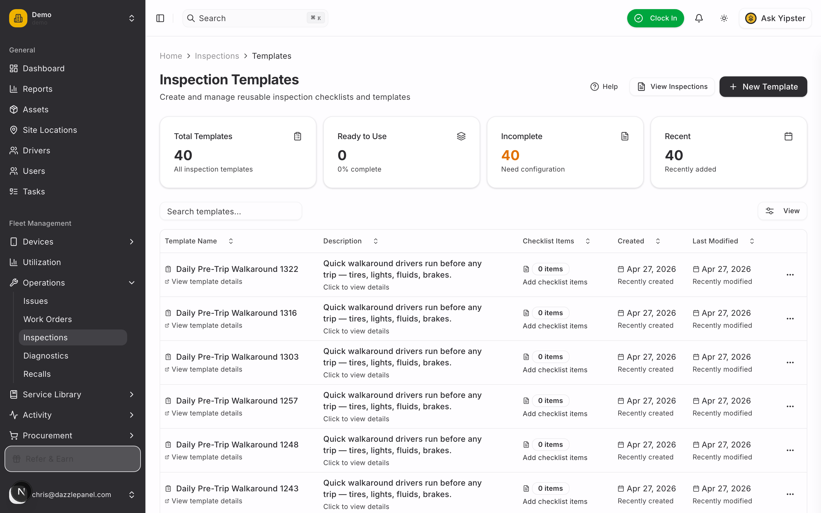 Templates list
