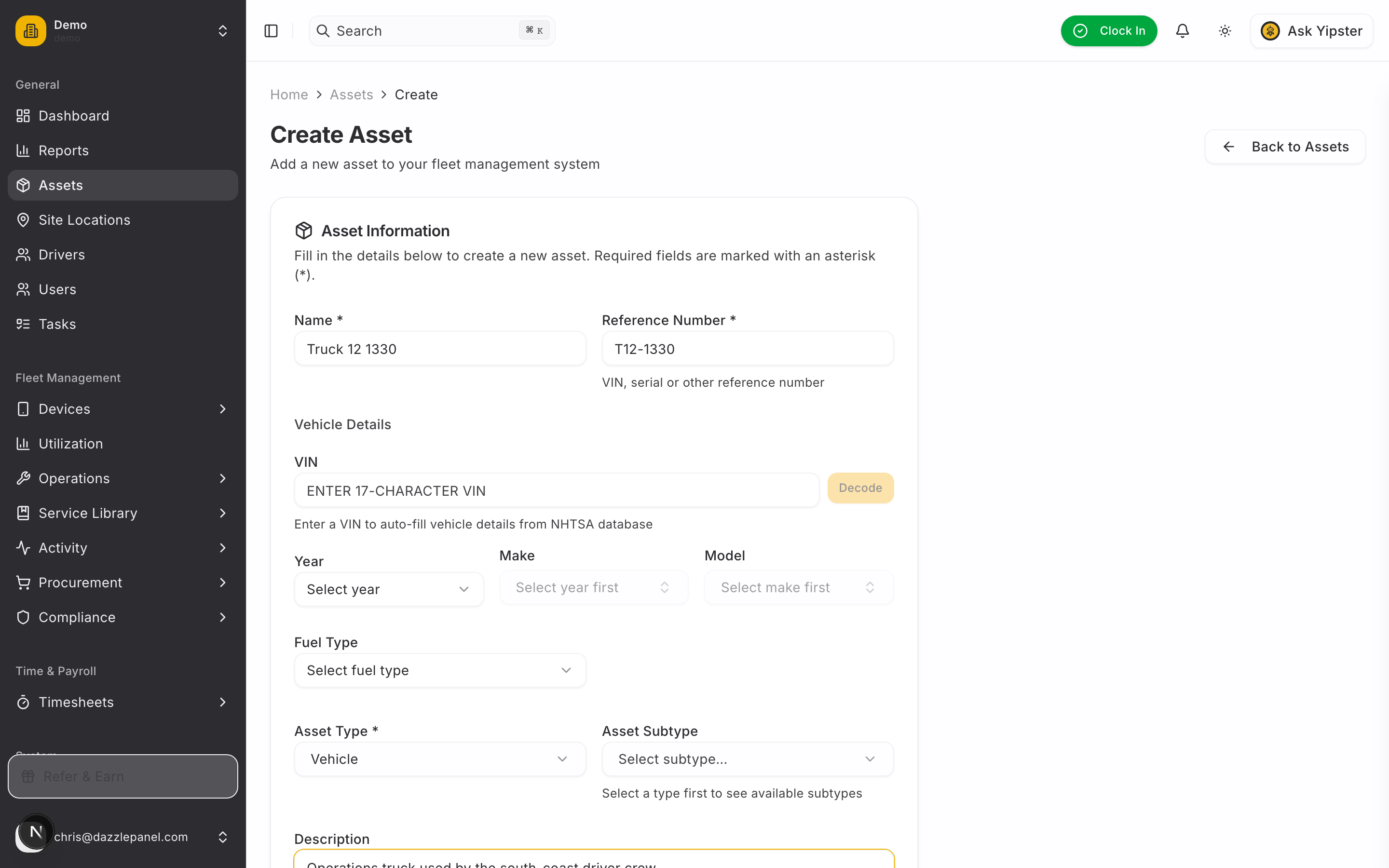 Asset form filled