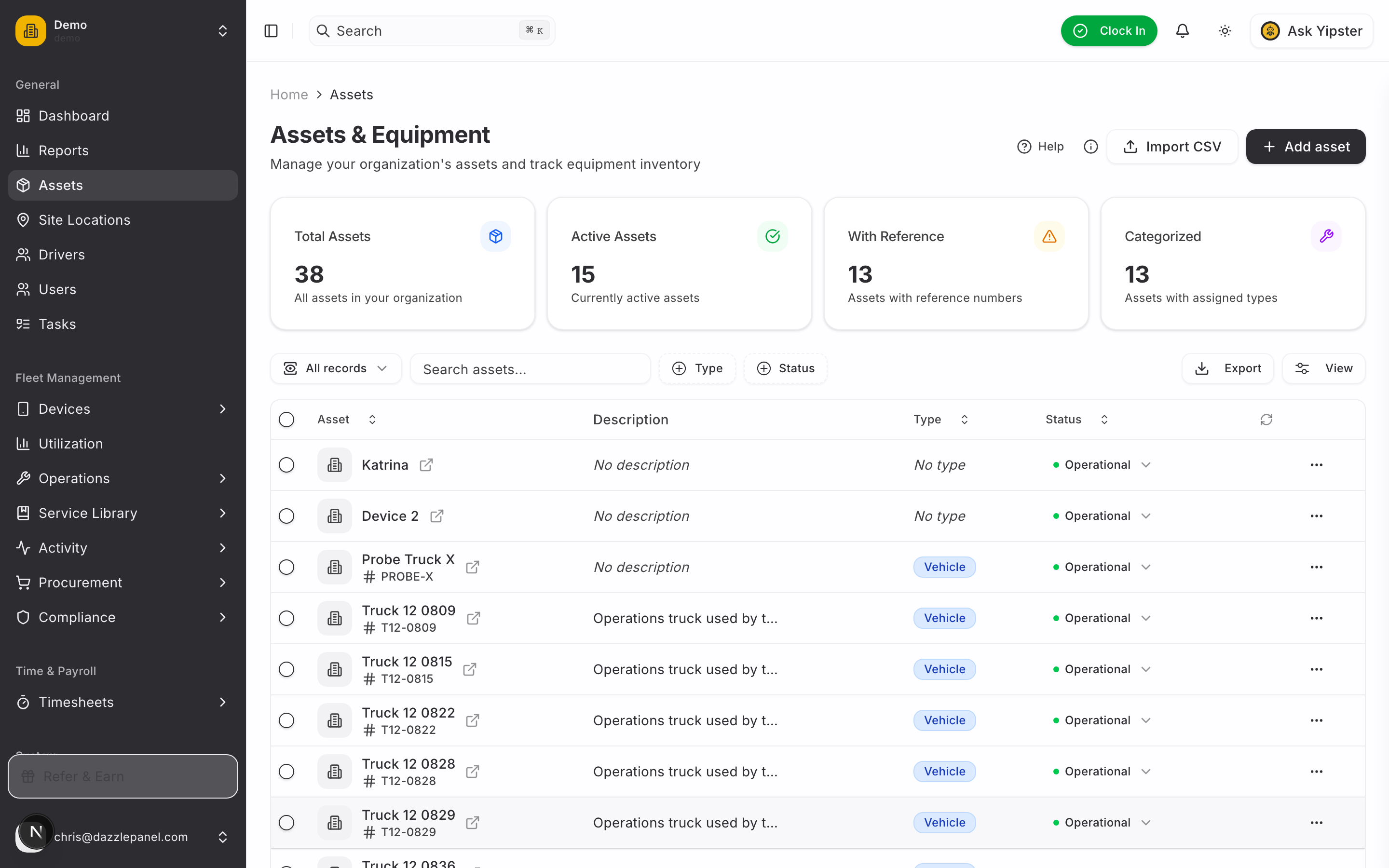 Fleet list with new asset