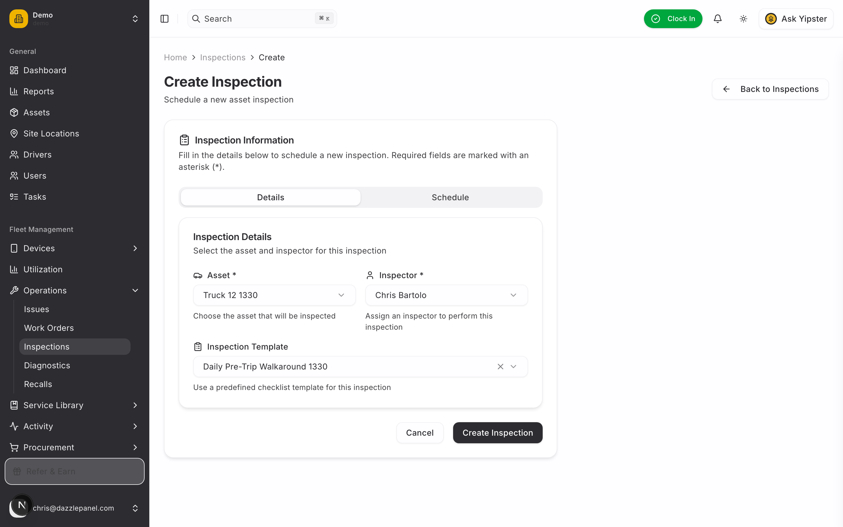 Inspection create form