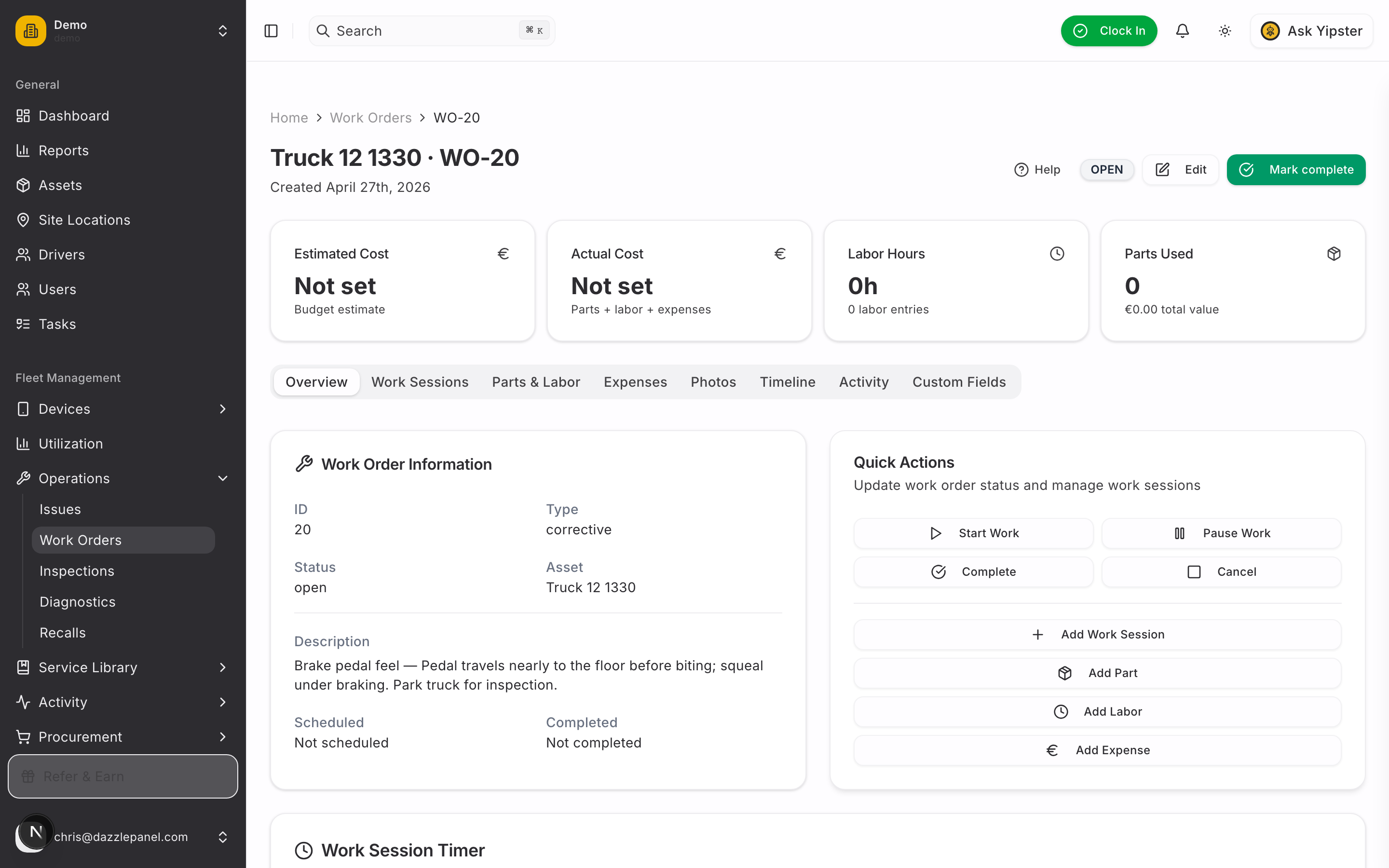 Work order detail - opened