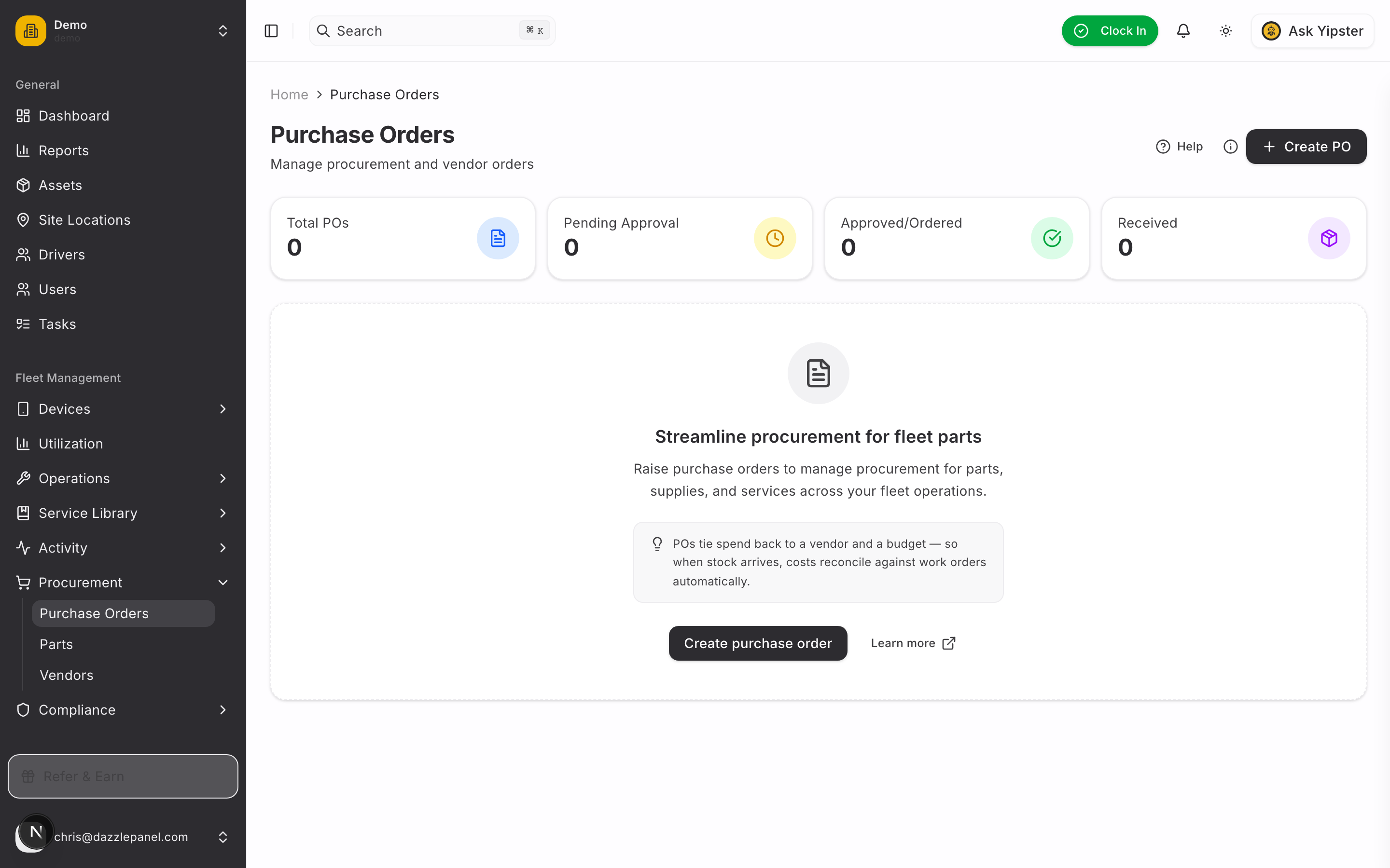 Purchase orders - Desktop view