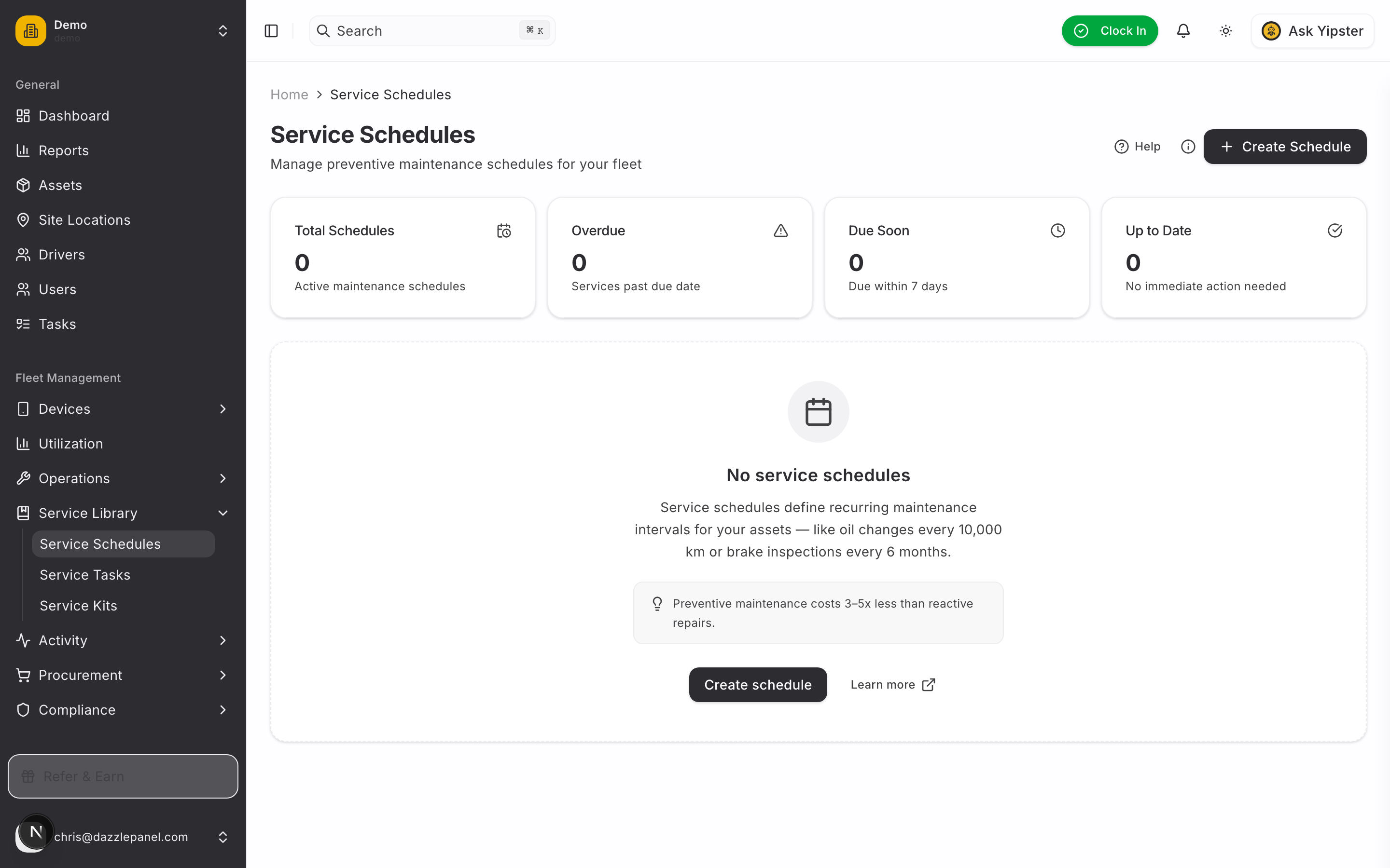 Service schedules - Desktop