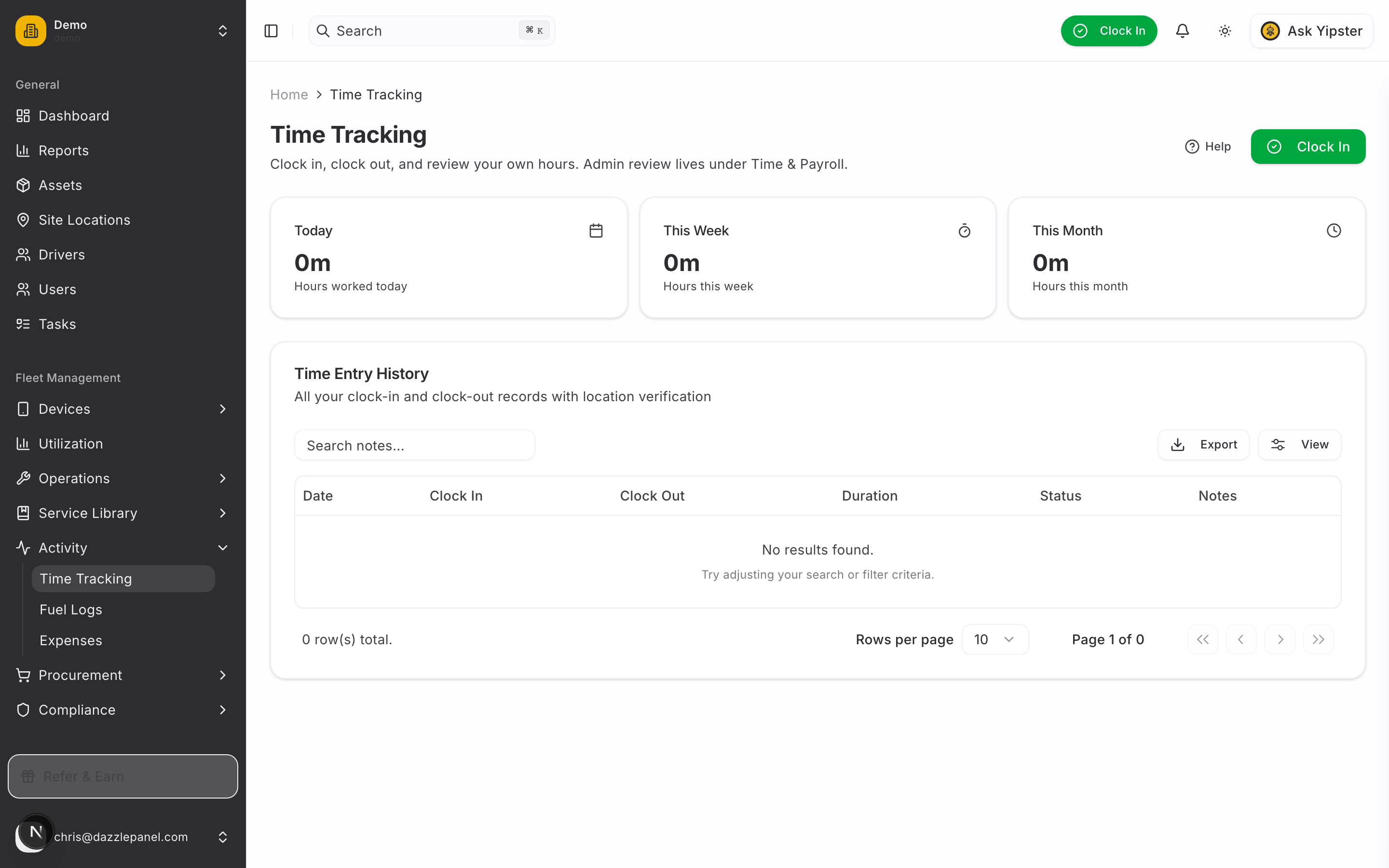 Time tracking - Desktop view