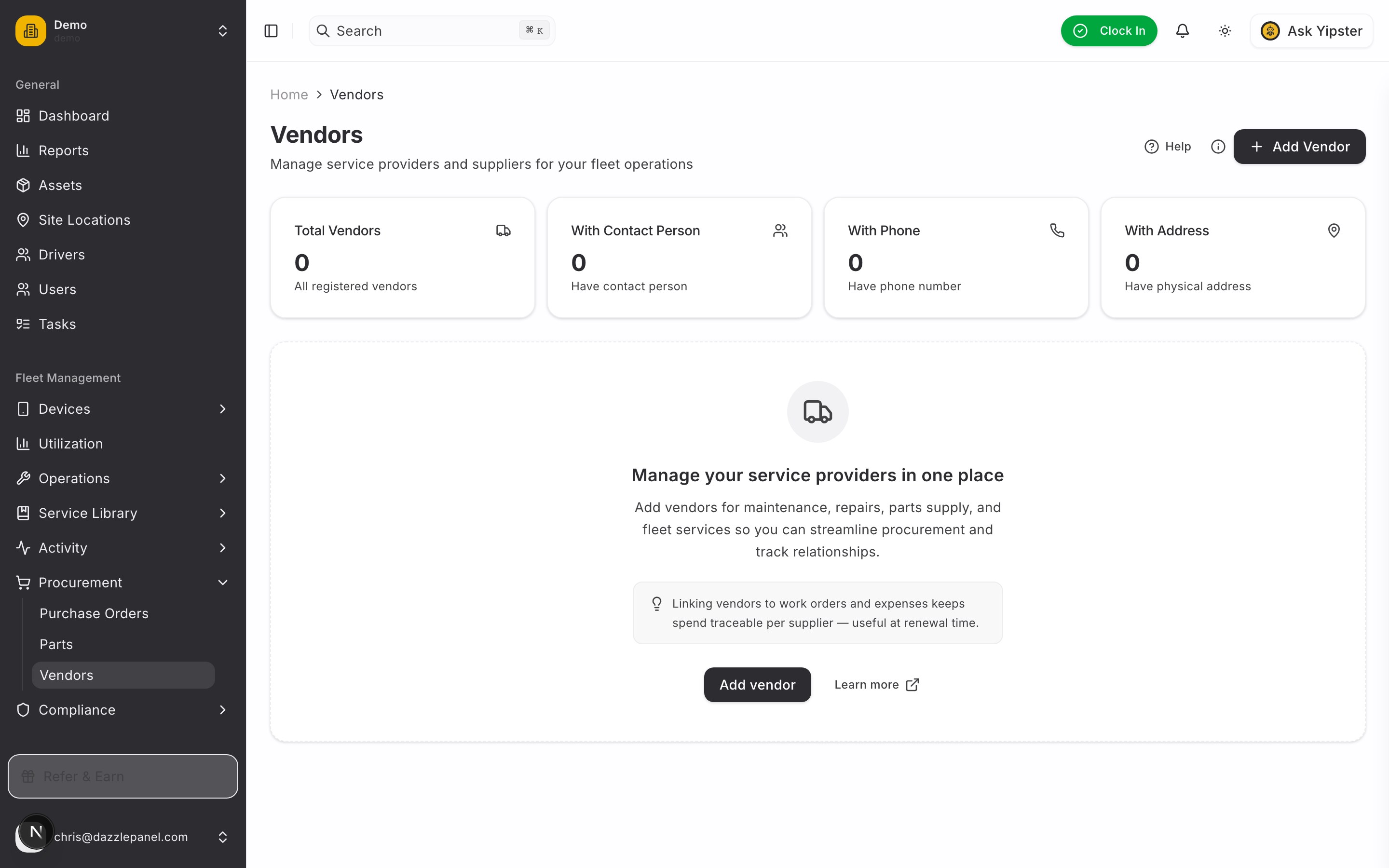 Vendors list - Desktop